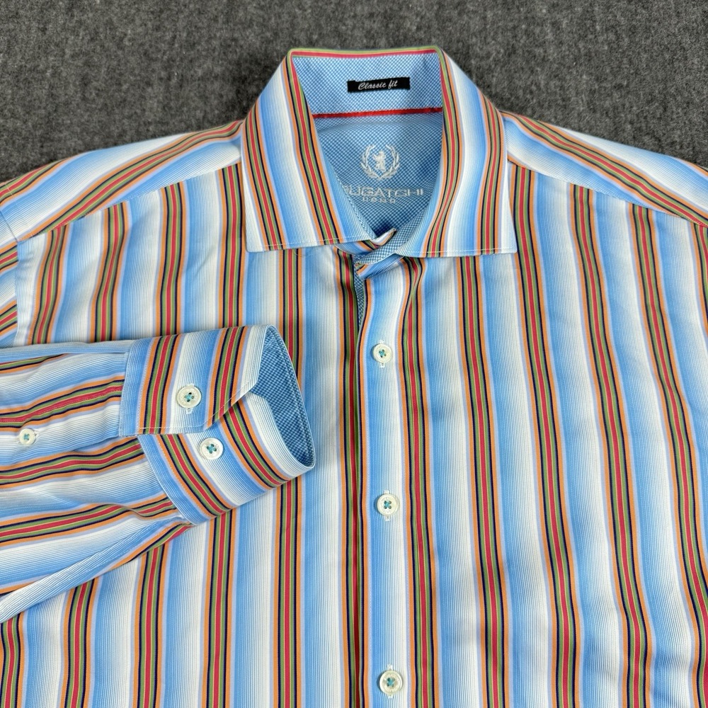 Bugatchi Uomo Shirt Men M Classic Fit Multicolor Stripe Long Sleeve Button Up